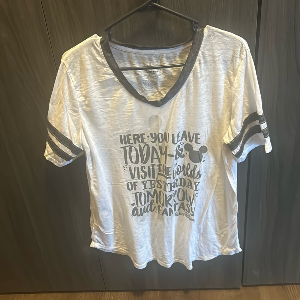 Disney Parks white vneck shirt. Size Large.